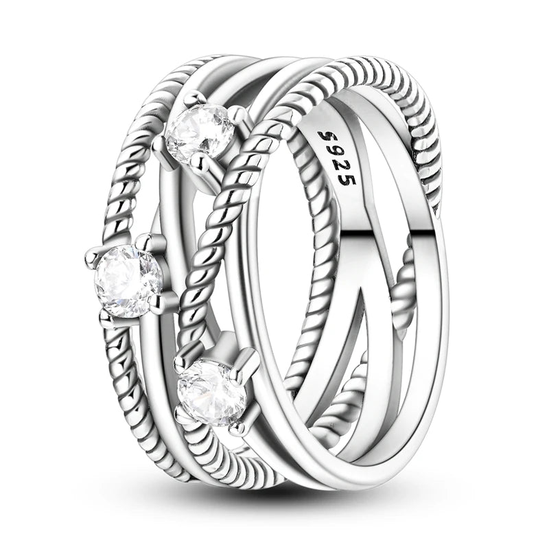 925 Sterling Silver Rings, Intertwined Line, Zircon Geometric Coiled Rings, Romantic Engagement, Wedding, Valentine's Day, Fine Jewelry, Gift