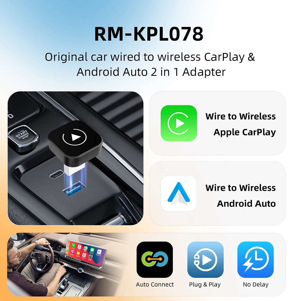 Dongle Sans Fil 2 en 1 Voiture — Adaptateur Automatique Boîte IA Filaire Vers Sans Fil