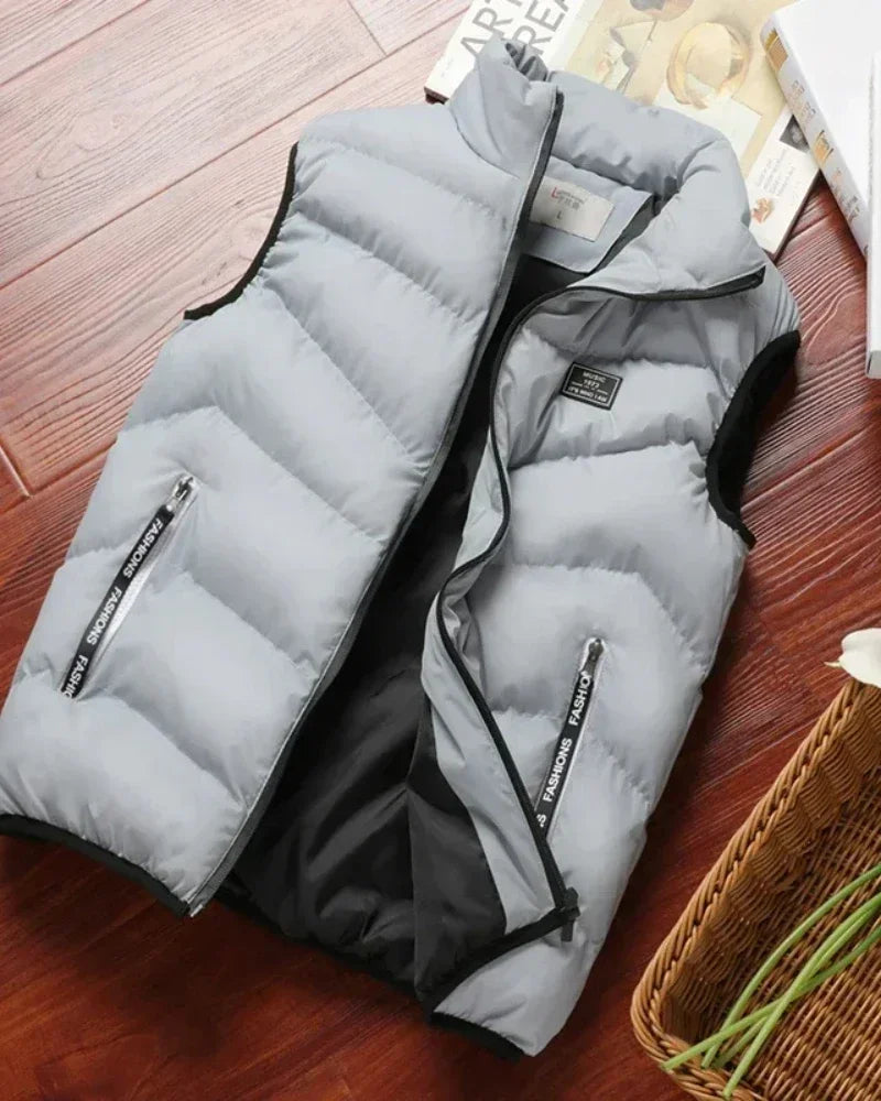 Men's Sleeveless Puffer Coats, Solid Color Down Vest, Winter Warm Gilet, Outerwear, Windbreaker, New Collection 2024