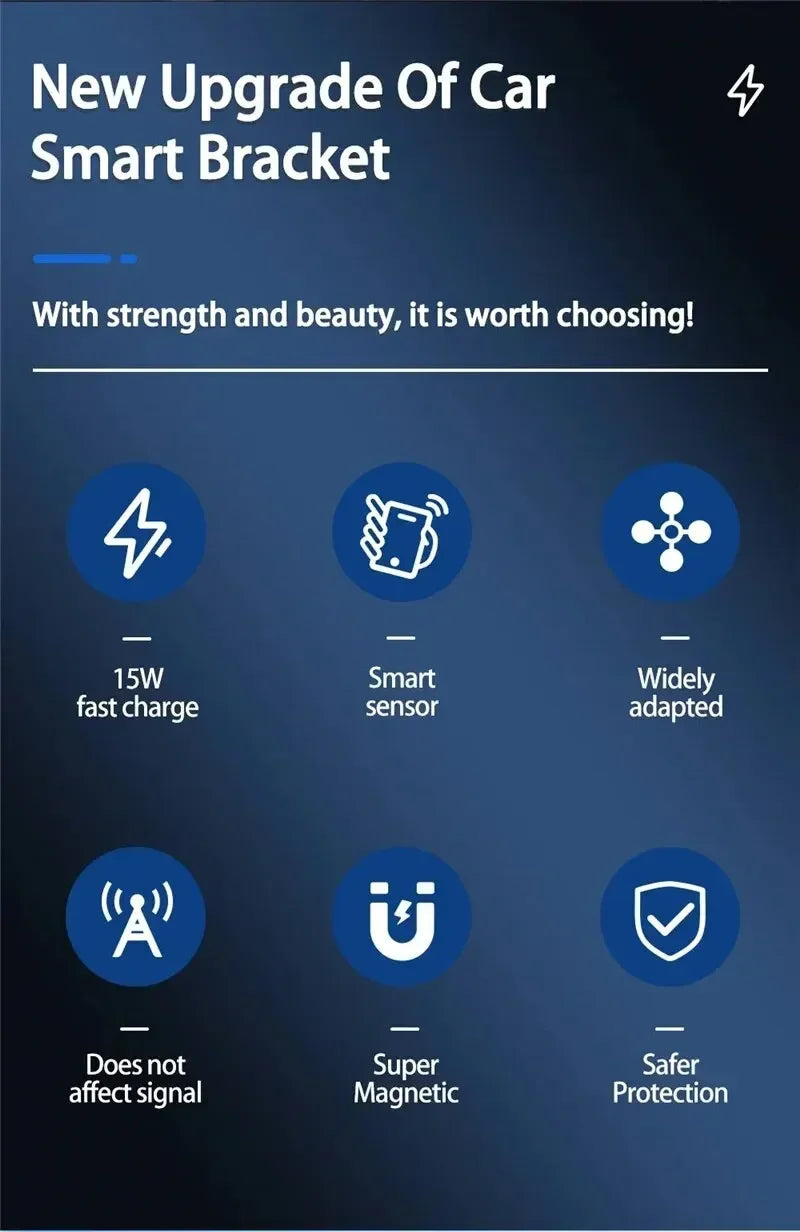 Chargeur de voiture magnétique sans fil — lumière LED, sortie d'air, support téléphone, charge rapide