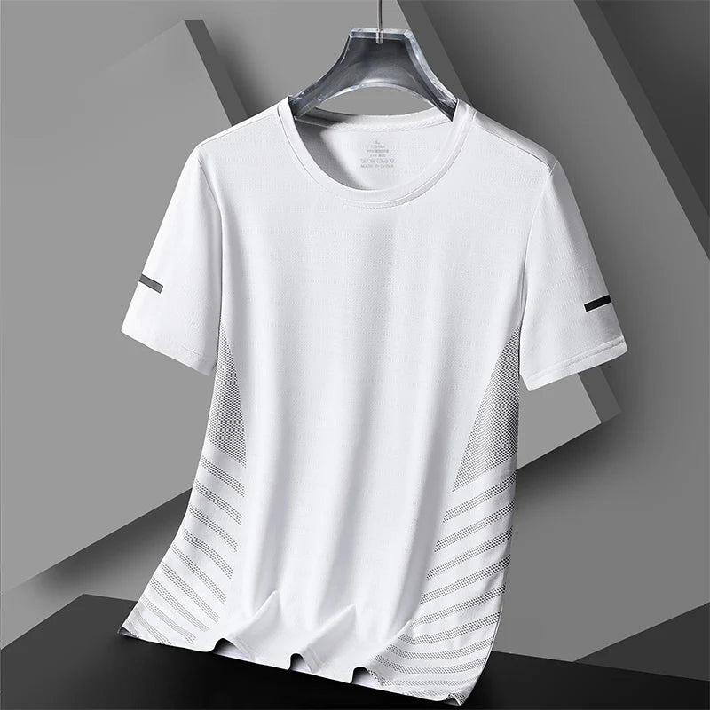 T-Shirt Course Soie Glacée Réfléchissant — Séchage Rapide Fitness Sport 5XL