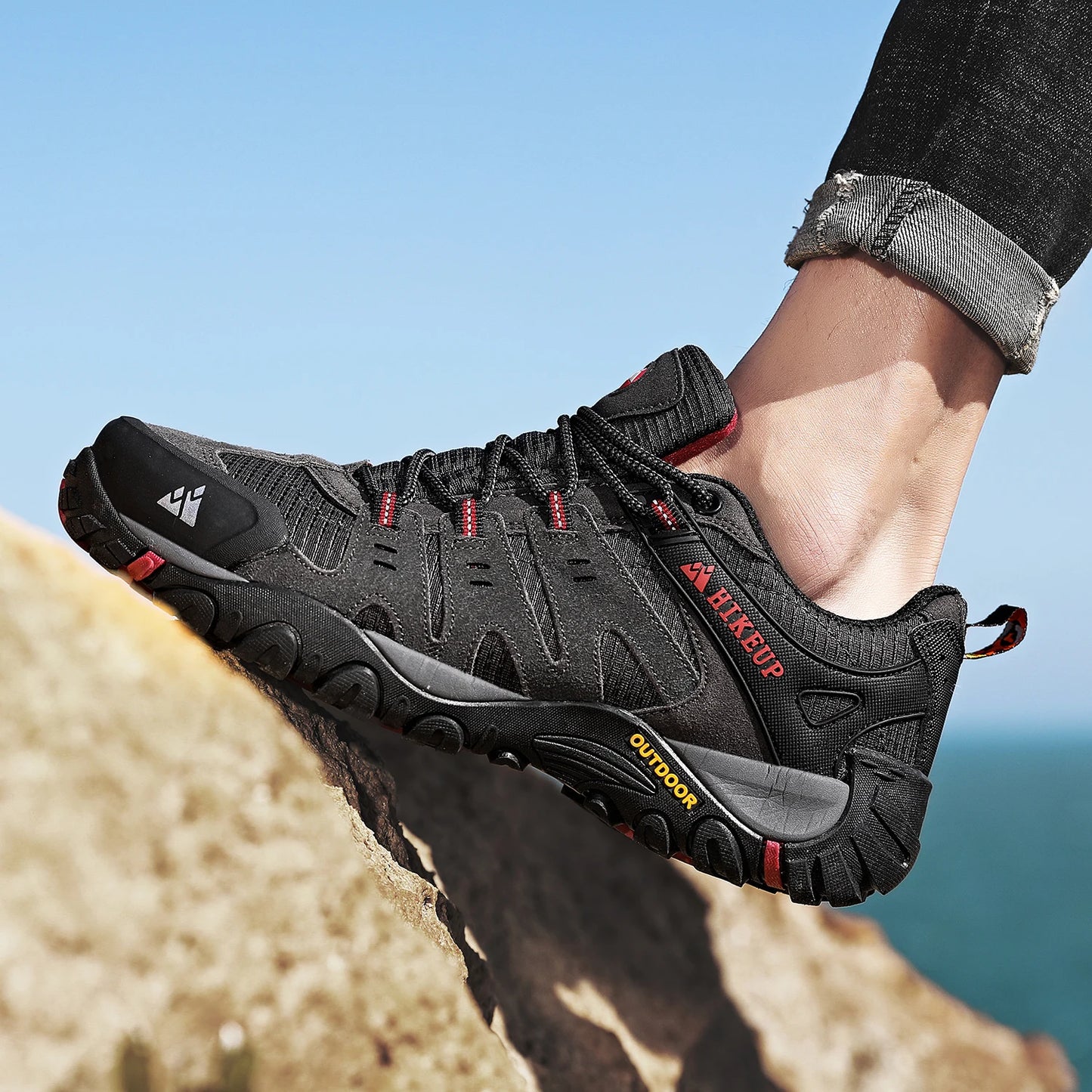 HIKEUP chaussures de randonnée pour hommes chaussures d'extérieur en daim et cuir résistant à l'usure hommes Trekking marche chasse baskets tactiques