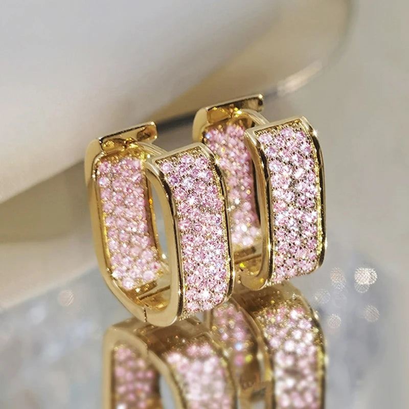 Huitan Bling Bling CZ Earrings for Women Luxury Gold/Silver Color Fashion Contracted Lady Earrings Drop Shipping Jewelry