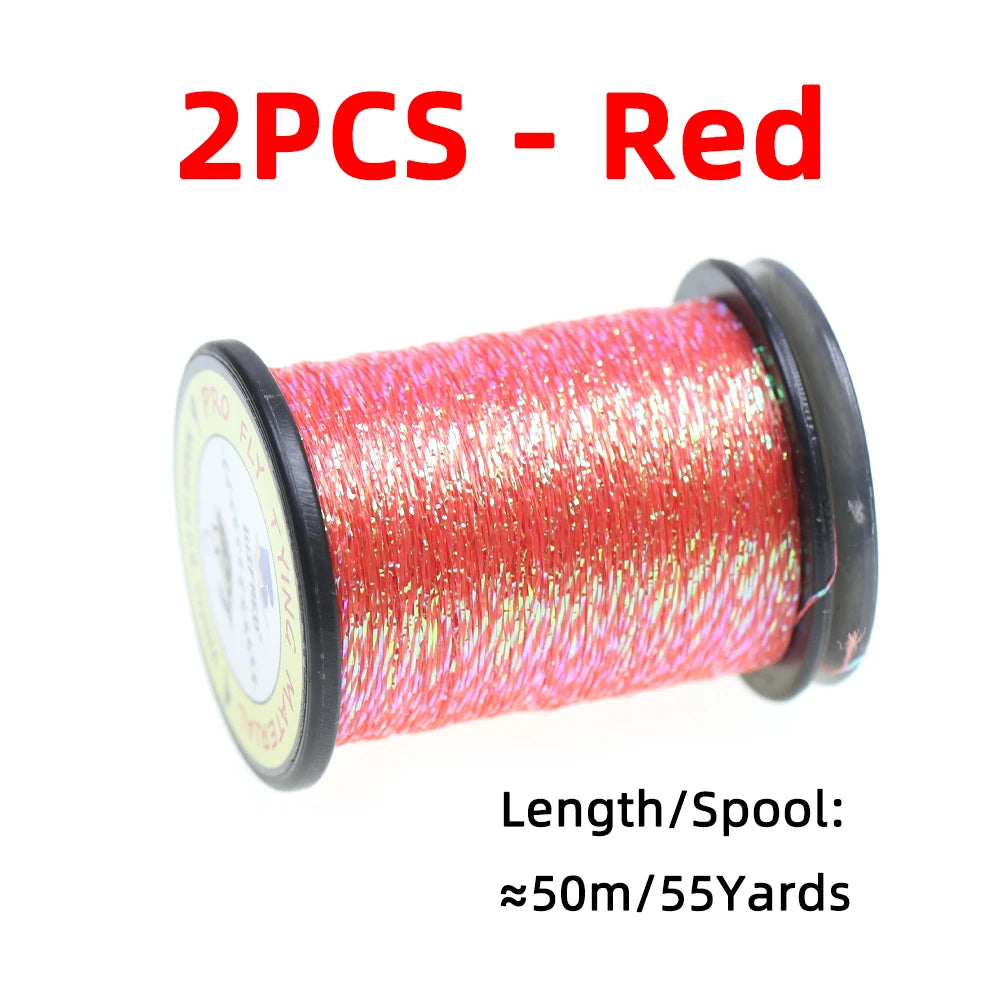 2/4 pièces 50M Fil métallique scintillant Glint Nymph Tinsel pour la confection de mouches (Buzzer Nymphs, mouches sèches/humides) et leurres de pêche à la truite