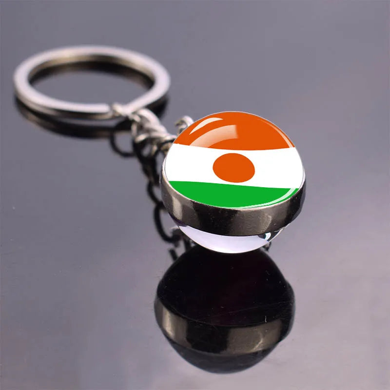 African Flag Keychain, Algeria, Somalia, Tunisia, Morocco, Egypt, National Flag, Double-sided Glass Ball Pendant, Gift