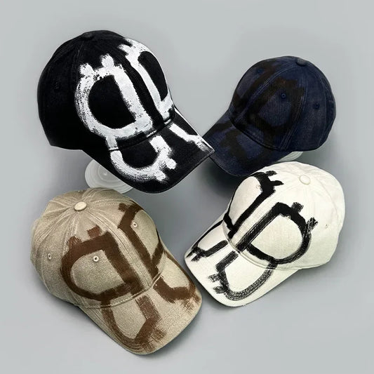 Gorro de béisbol de grafiti con letras BB pintadas en spray desgastadas, protector solar para hombres y mujeres, hip hop, pato de calle, venta al por mayor, novedad de 2025