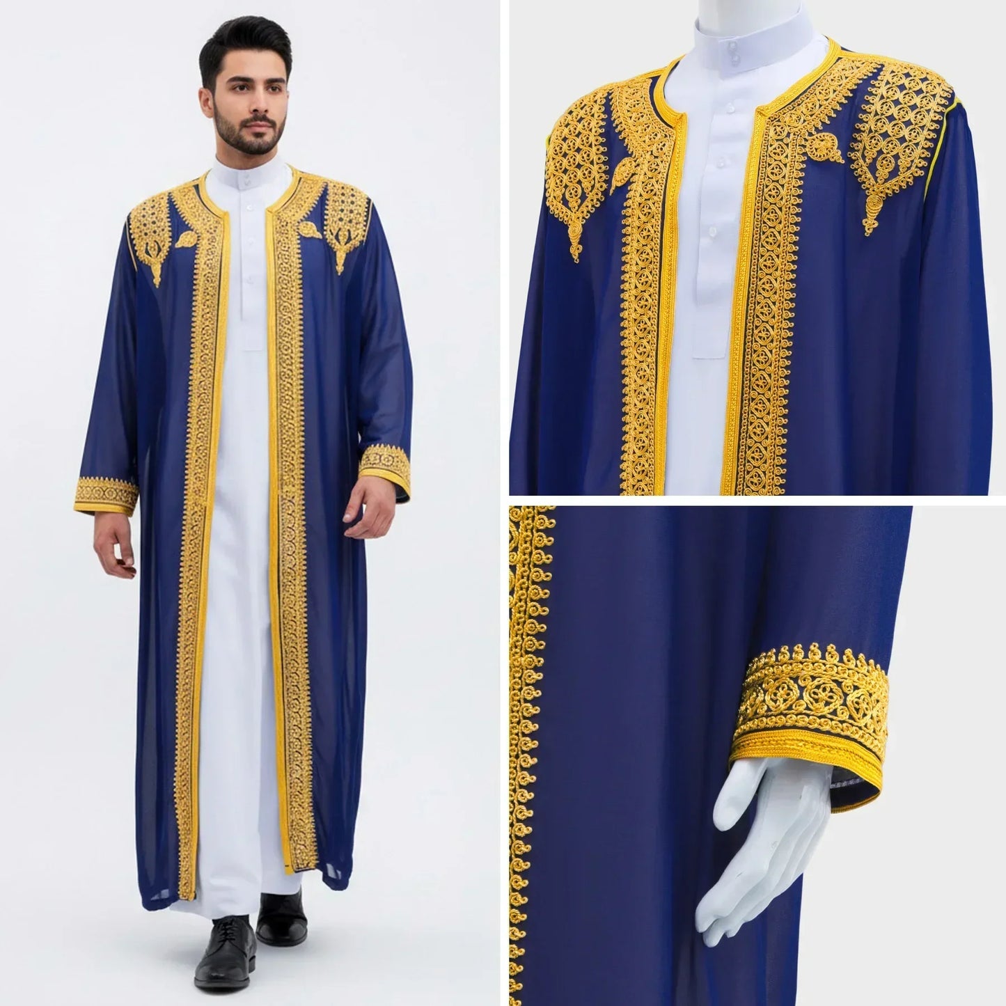 Robe traditionnelle arabe pour hommes, Robe brodée Thobe, ethnique du moyen-orient, Jubba Thobes Eid Djellaba, Kimono Abaya Thoub Dishdasha