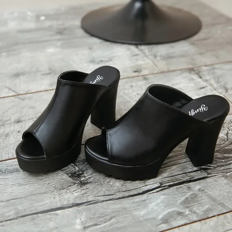 Zapatos Mules de Tacón Alto y Grueso para Mujer, Sandalias Casuales de Plataforma Abierta, de Ocio, con Boca de Pescado, 10cm, Verano