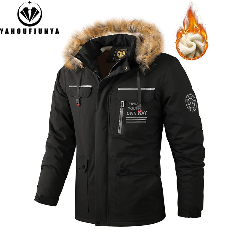 New Winter Men's Outerwear Warm Fleece Detachable Hooded Hiking Jacket Men Outdoor Windproof Casual Fashion Jacket Coat Male Clothes