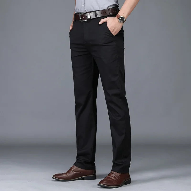 Pantalon de costume mince pour homme — affaires, décontracté, coton, vert, noir, kaki, tailles 30-40