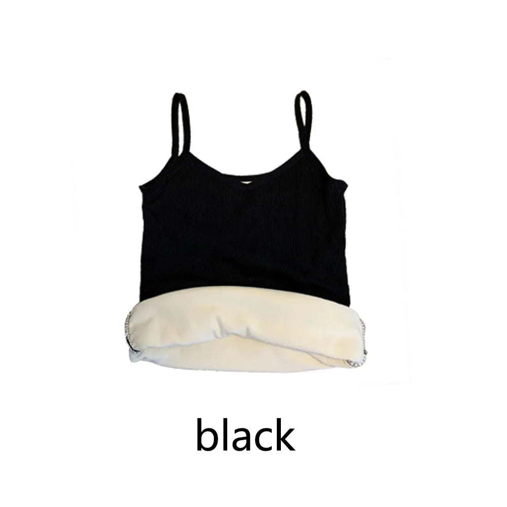 Women's Sleeveless T-shirt, Warm Winter Underwear, Solid Color, Thermal, Casual, Sleepwear, Sexy, Elasticity, Thin Velvet for Women