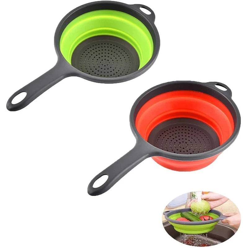 LMETJMA Colador plegable de silicona con mango, escurridor de cocina plegable para pasta, verduras, frutas JT111