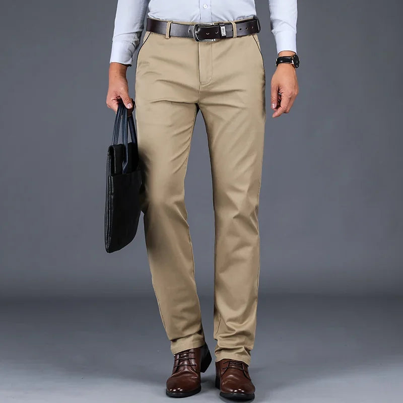 Pantalon décontracté 2024 en coton pour homme — classique, droit, ample, taille haute élastique
