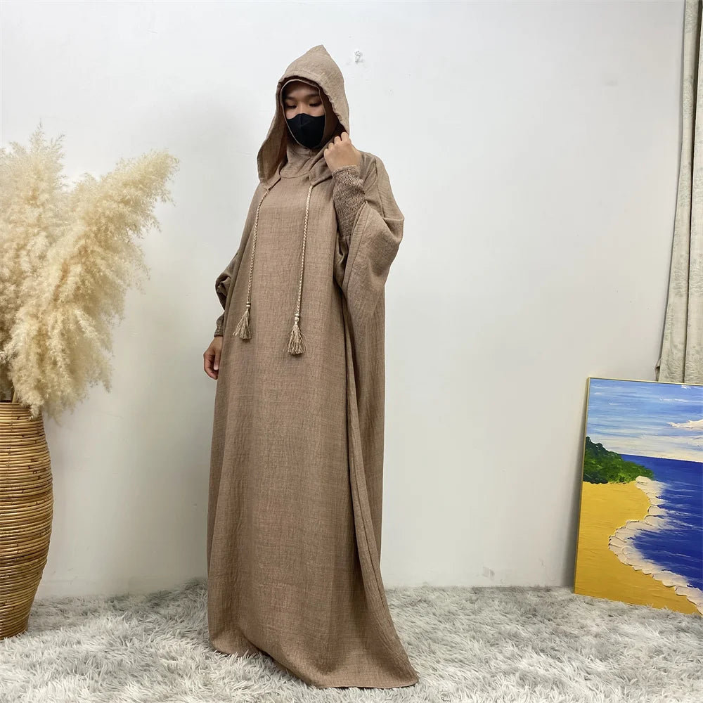 Femmes 12 couleurs Abayas musulman Ramadan vêtements de prière avec capuche Jalaba solide décontracté manches chauve-souris Robe arabe Eid Djellab