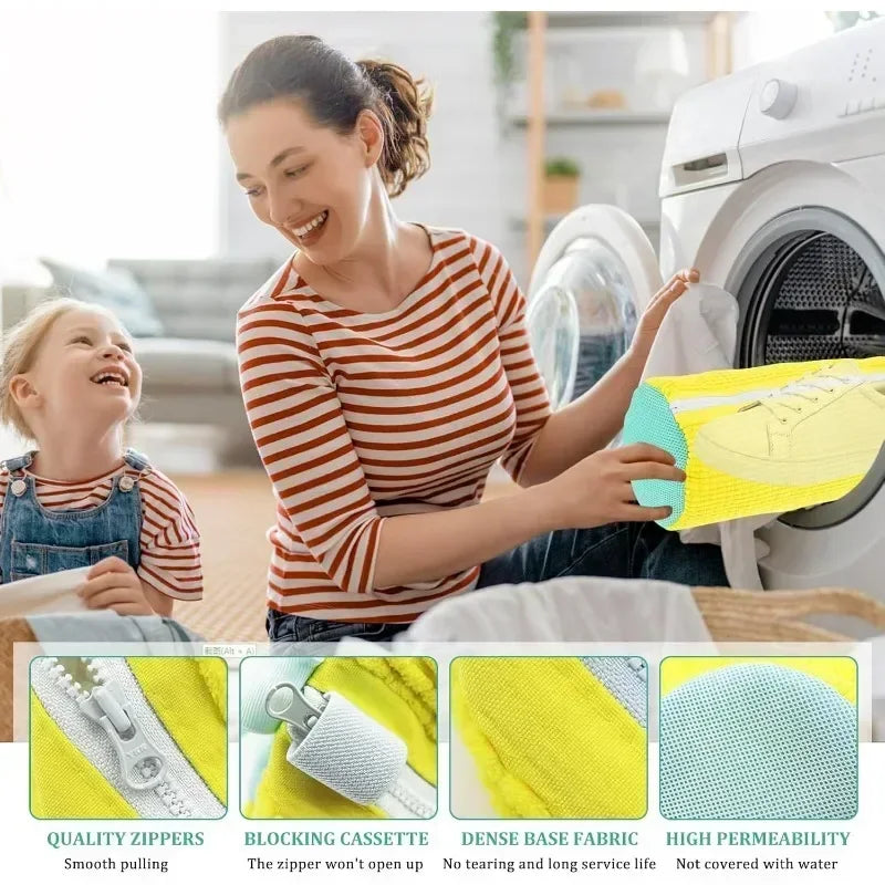 Sacs à linge, sac pour Machine à laver les chaussures, avec fermeture éclair, avec riche peluches à l'intérieur, parfait pour les baskets et les chaussures décontractées