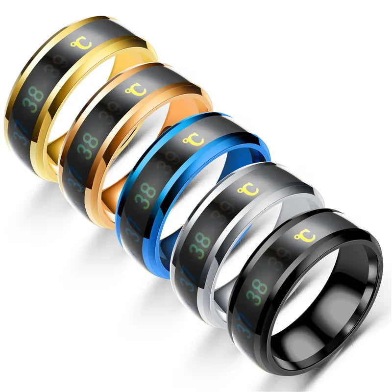 Titanium and Steel Temperature Ring, Mood and Emotion Sensing, Temperature Sensitive Smart Ring for Women and Men, Waterproof Jewelry
