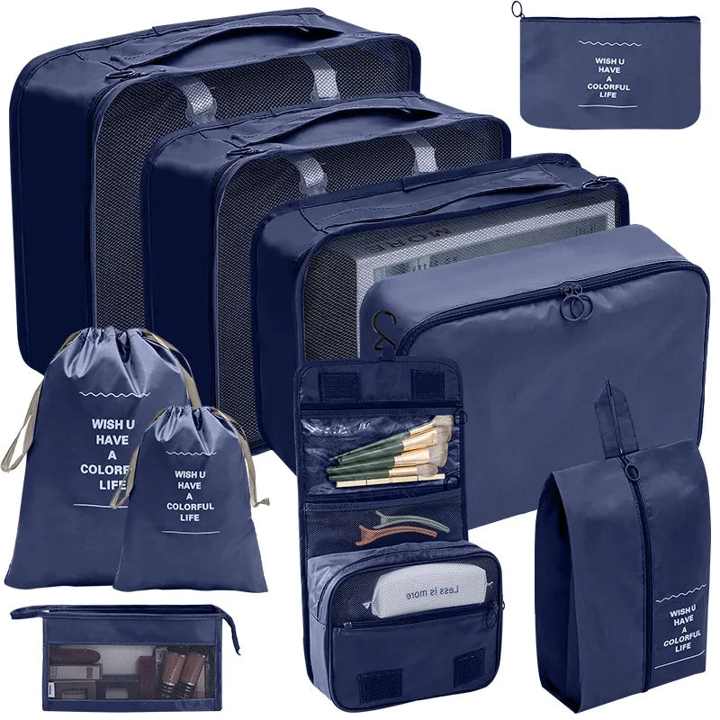 7/8/9/10 Piece Set Travel Organizer Storage Bags Suitcase Packing Cubes Set Portable Cases Luggage Clothing Shoe Tidy Folding Pouch