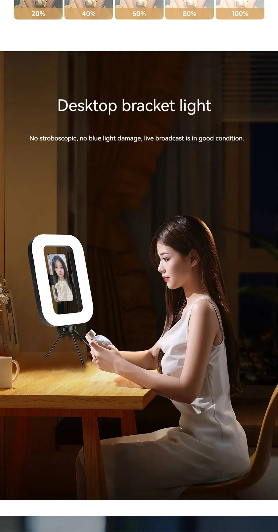 Anneau LED rechargeable portable — selfie, diffusion en direct, photographie, bureau