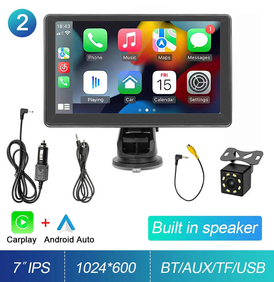 7-inch Portable Touchscreen IPS CarPlay Android Auto Car Stereo Multimedia Video Player GPS Navigation Wifi Backup Camera