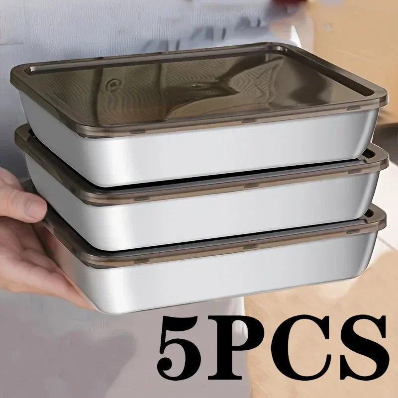 Juego de recipientes de almacenamiento de alimentos de acero inoxidable, 5 unidades, tapas a prueba de fugas, aptos para lavavajillas para sándwiches/frutas/hogar/fiestas