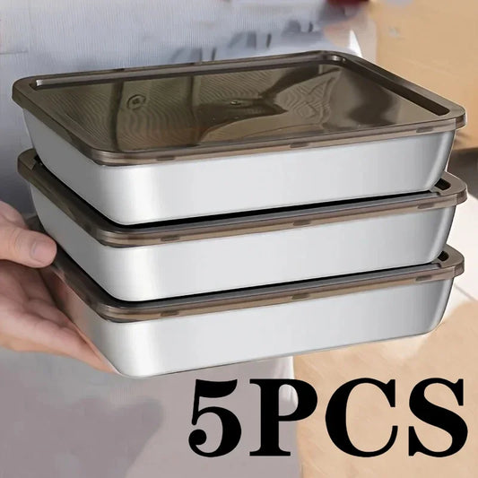 5-piece Stainless Steel Food Storage Container Set with Leak-Proof Lids, Dishwasher Safe for Sandwich/Fruit/Home/Party