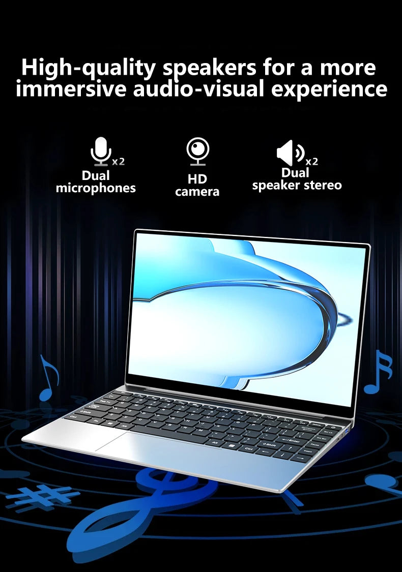 Ordinateur portable NAIWO 2026 14,1 pouces ultra-fin Windows 11 16 Go 2 To SSD PC Gamer Intel 4405U Écran 1920*1080 pour le bureau et les études