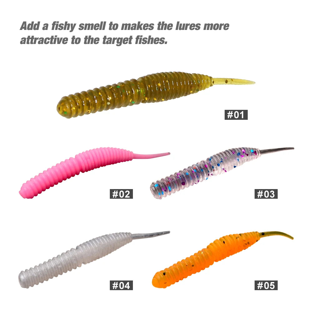 60 pièces 1.2g 6cm leurre de pêche Mini ver souple crevette Jerkbait poisson océan roche leurre bar odeur de poisson souple Swimbait appât souple Pesca