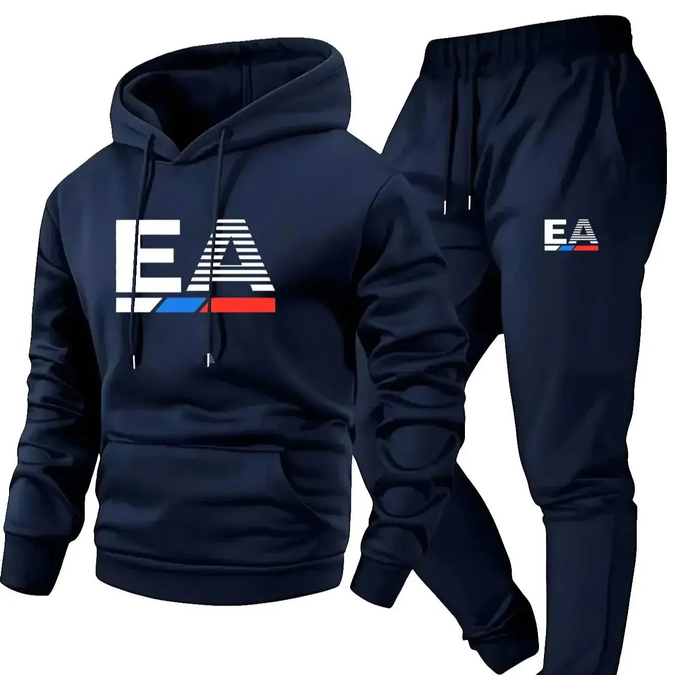 Men's two-piece sports outfit, hoodie and pants, gray black logo, regular non-stretch fit with pockets