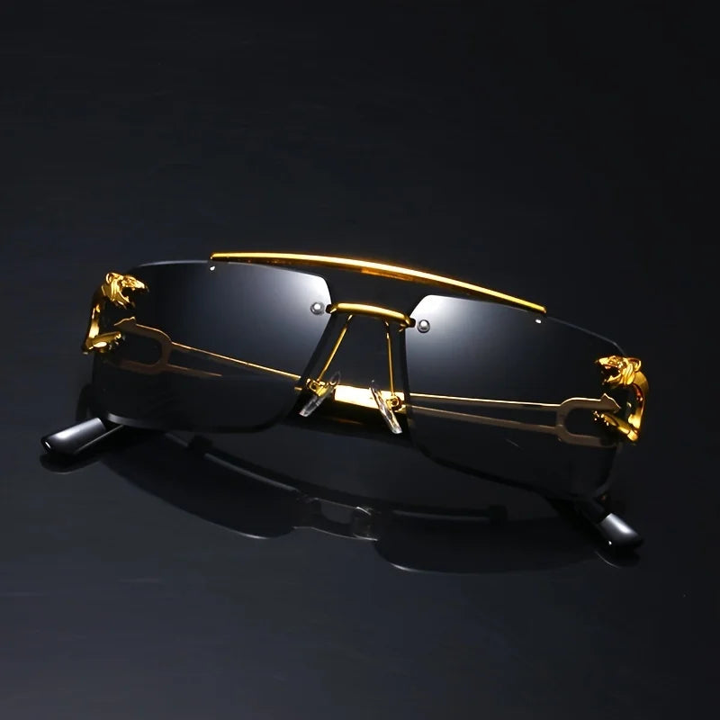 Lunettes de soleil noires sans cadre — hommes, femmes, voyage, plein air, vintage, mode dorée