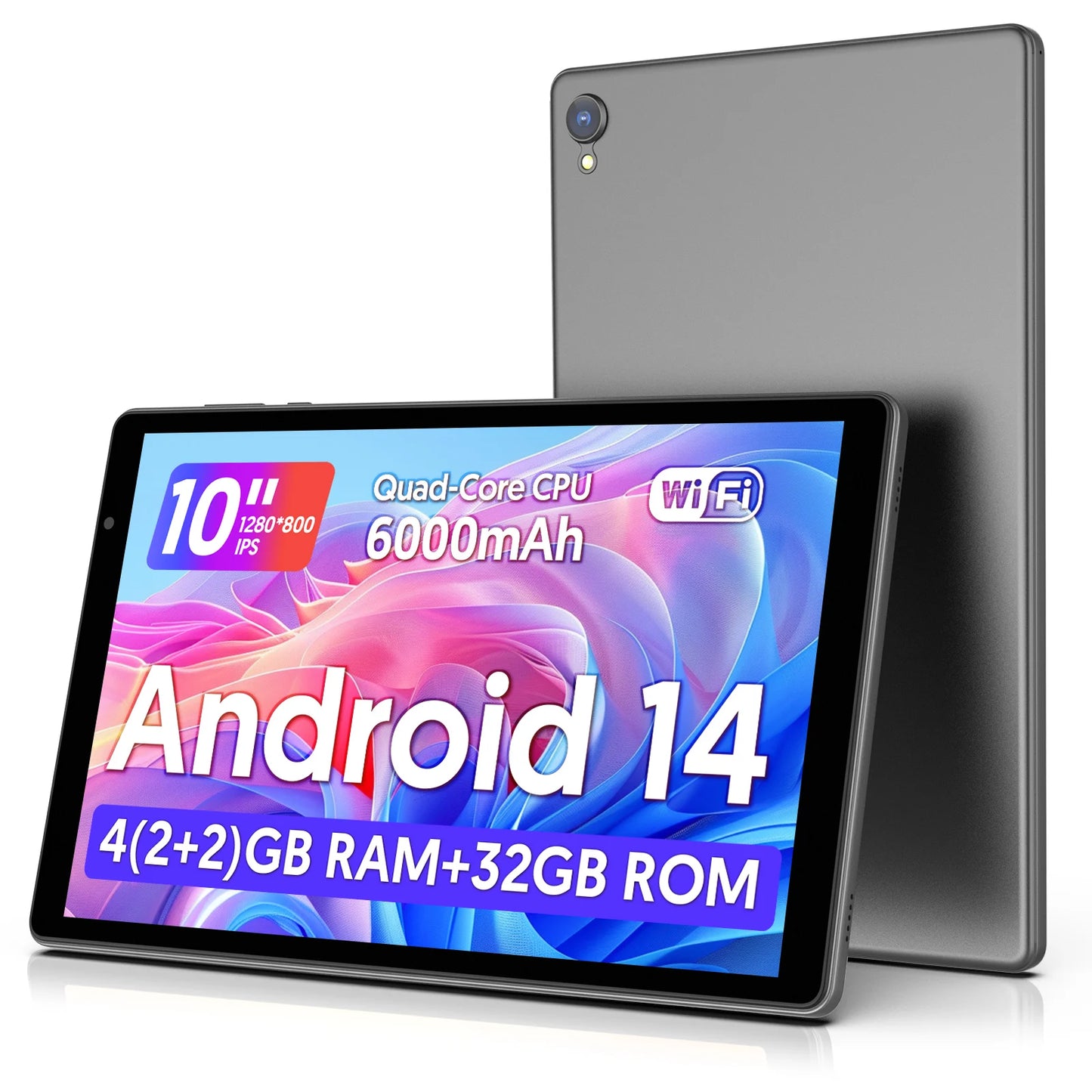 Latest Android 14 Tablet, 10-inch Tablet, Quad-core Processor, 5G WiFi, 4GB ROM + 32GB RAM, 1280 x 800 Resolution, 6000mAh Battery
