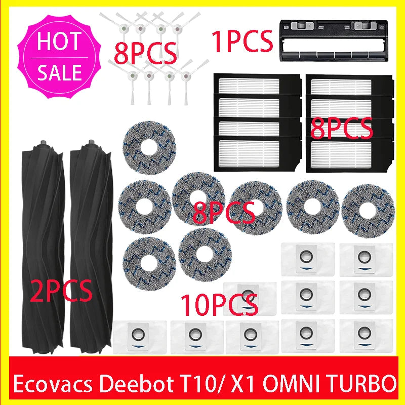 Ecovacs Deebot X1 OMNI / T10 OMNI Robot Vacuum Cleaner Spare Parts, Rubber/Side Brush, Cover, Hepa Filter, Mop Cloth, Dust Bag