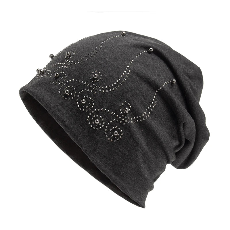 Bonnet en perles biscuits pour femme, cagoule tendance, chapeaux décontractés pour femme, bonnet Skullies, bonnet femme avec chaleur, automne et hiver