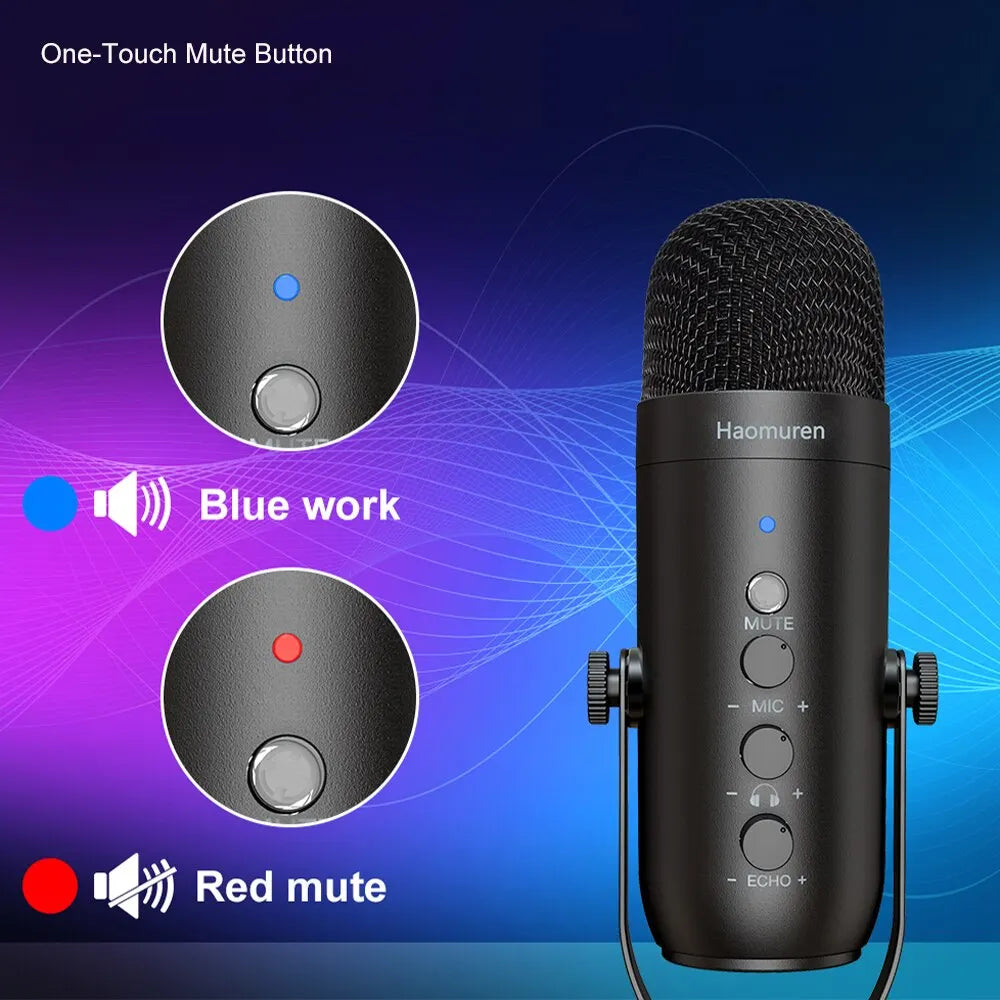 Haomuren – Kit microphone studio USB cardioïde avec bras HON pour enregistrement et podcast