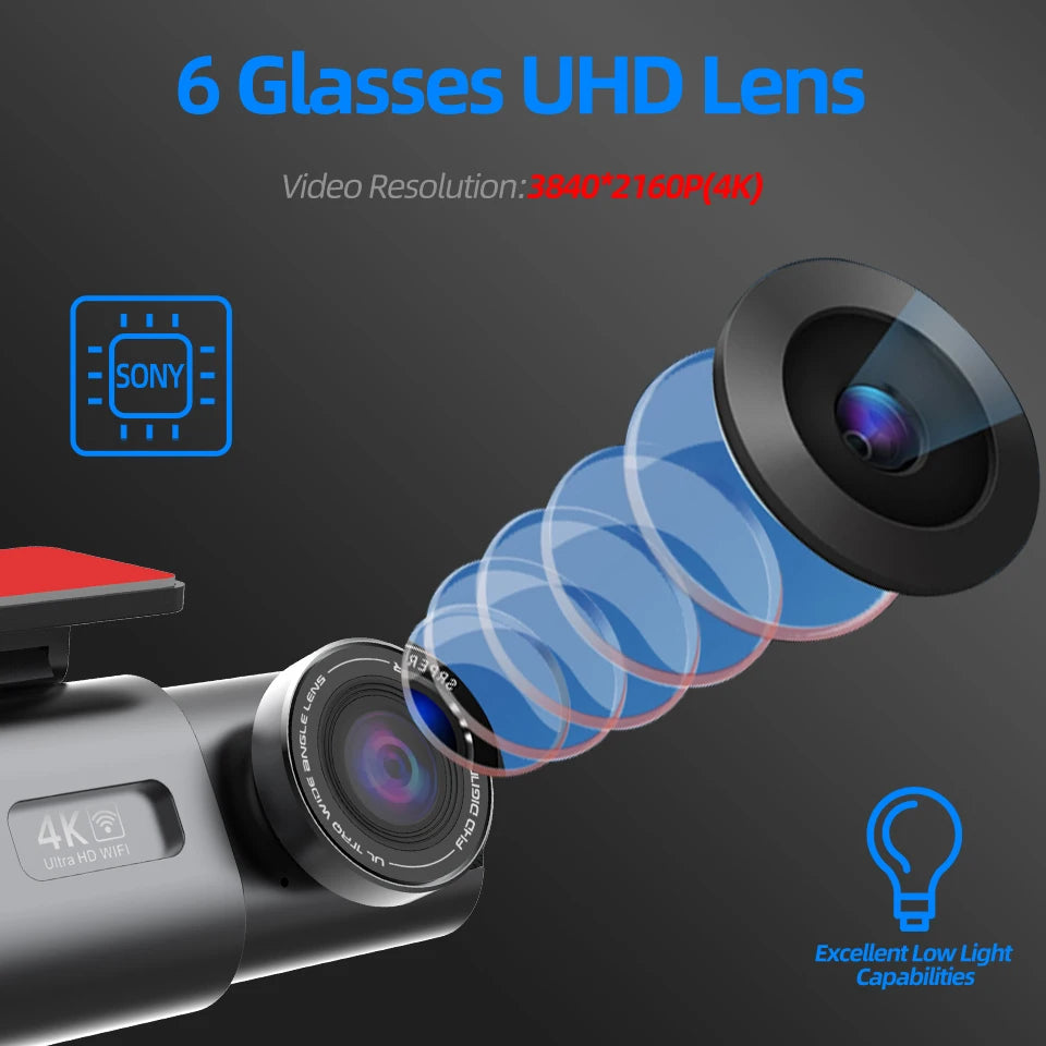 4K Dash Cam GPS WIFI APP 24H Night Vision Optional Mini Rear Lens Car Dashcam DVR Video Recorder Car Camera Black Box