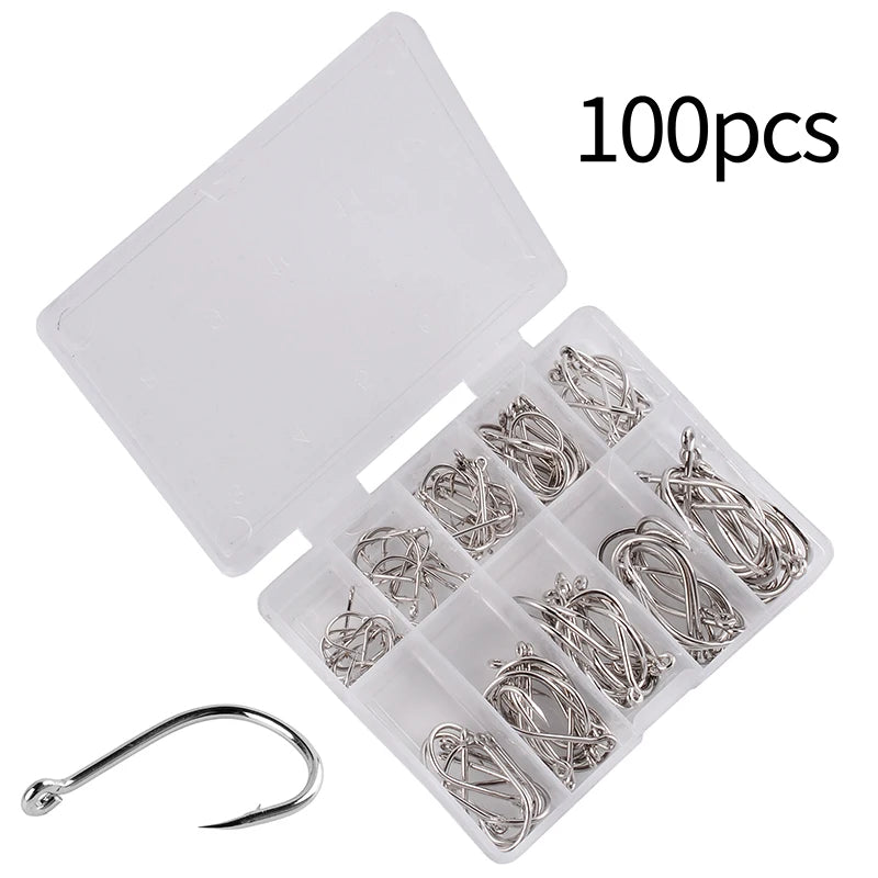 Ensemble d'Hameçons Pêche 100 Pièces — Acier Haute Teneur Carbone, Cercle Barbelé, Carpe, Mouche
