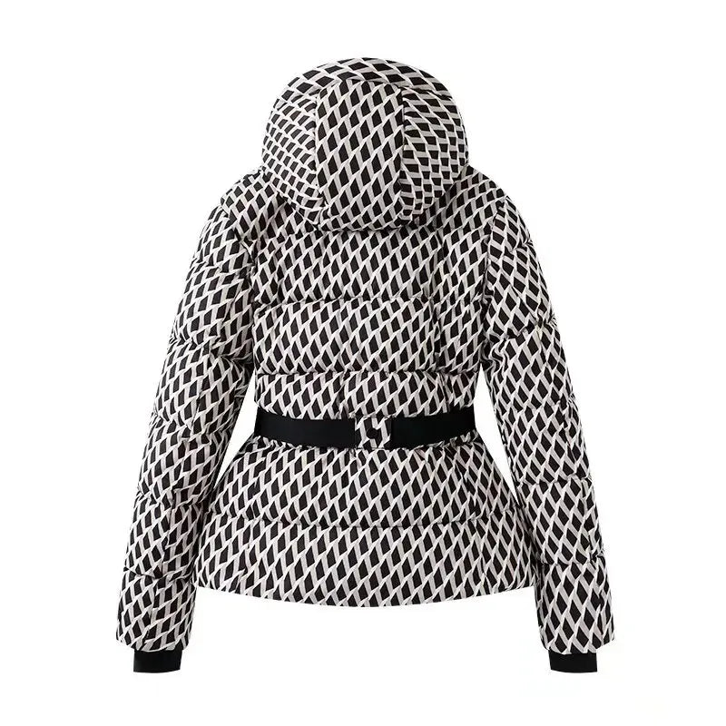 Abrigos y parkas deportivos acolchados con capucha para mujer, de cintura alta, con cinturón, elegantes, gruesos y cálidos, con bolsillos, chaquetas de esquí cortavientos, invierno