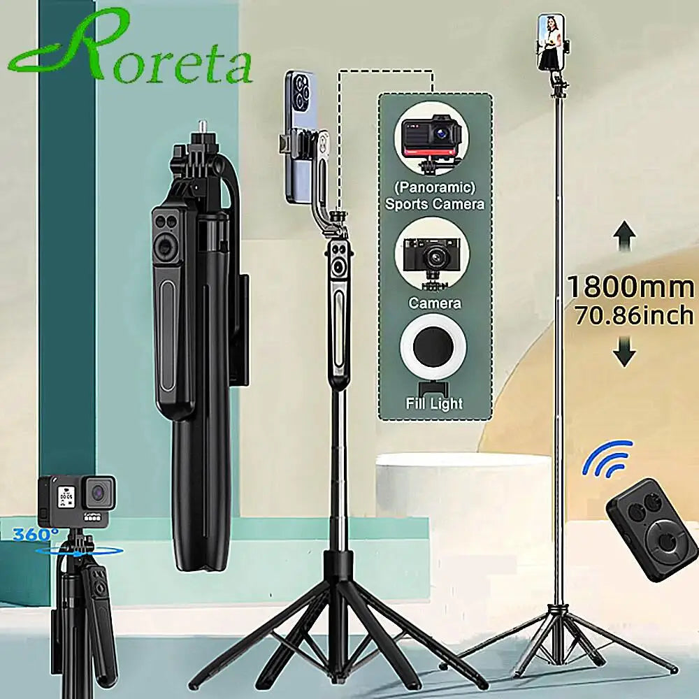 Roreta — Perche à Selfie Trépied 1.8m Télécommande Bluetooth iPhone & Android