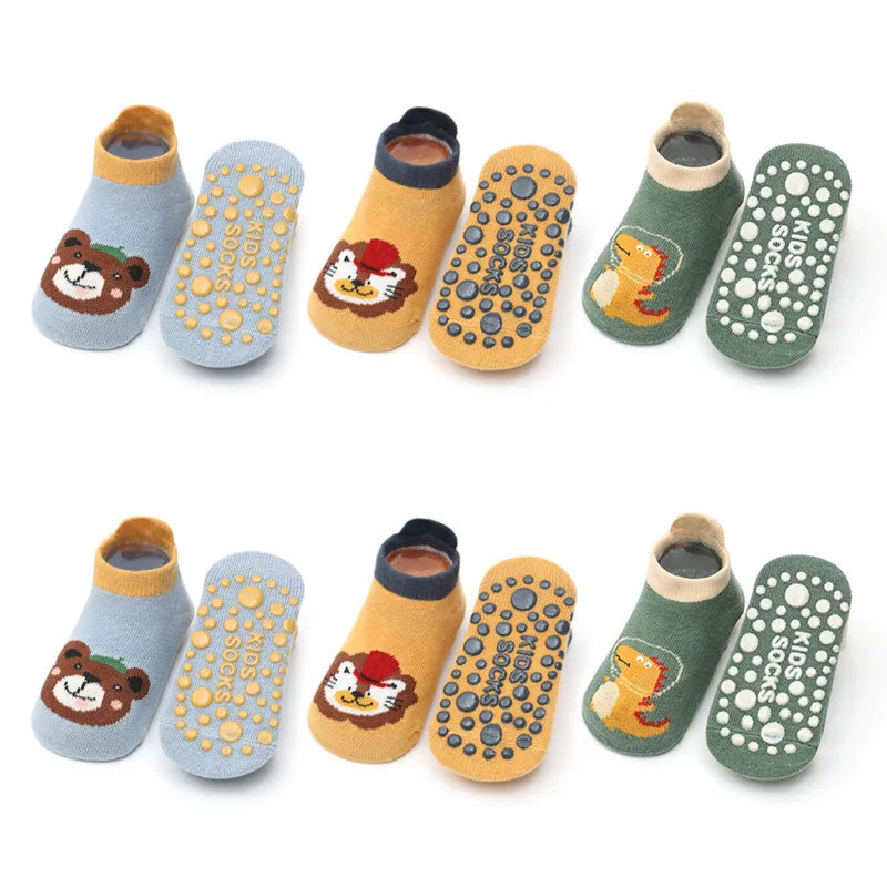 6 paires de chaussettes en coton pour enfants, motif Animal de dessin animé mignon, confortables, respirantes, antidérapantes, pour bébé