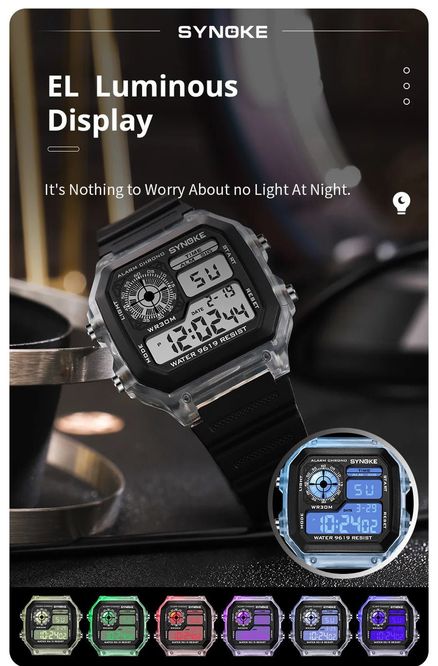 Montre numérique étanche sport multifonction — extérieur, course, étudiant, sept couleurs