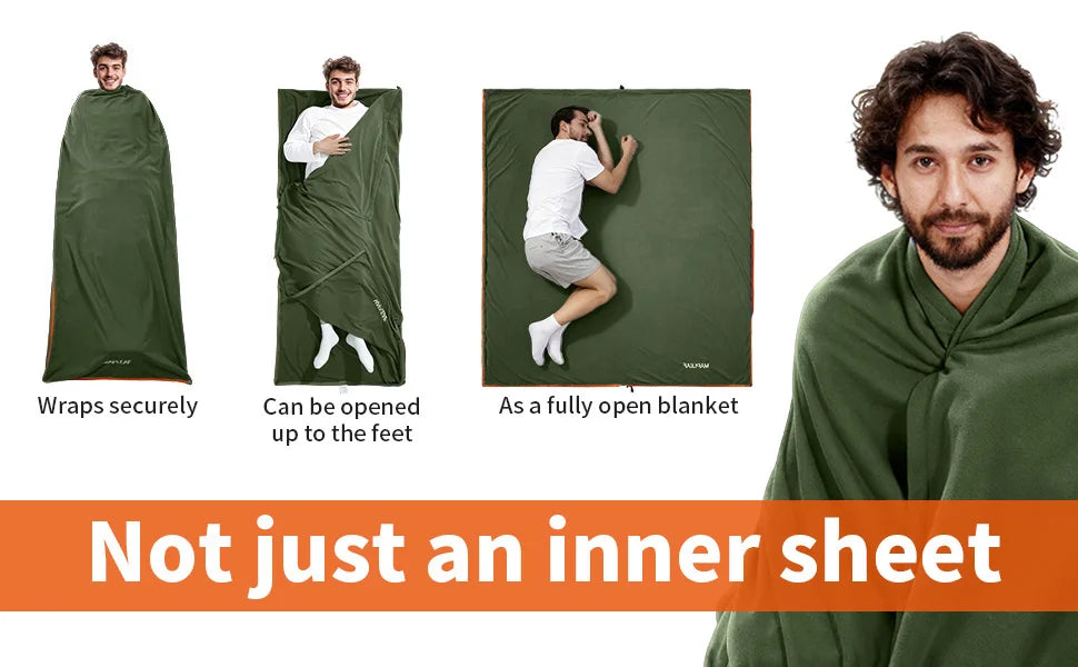 MAPLEAF Doublure de sac de couchage en polaire légère pour l'hiver, drap de sac de couchage, drap de voyage et de camping, doublure de couverture de camping