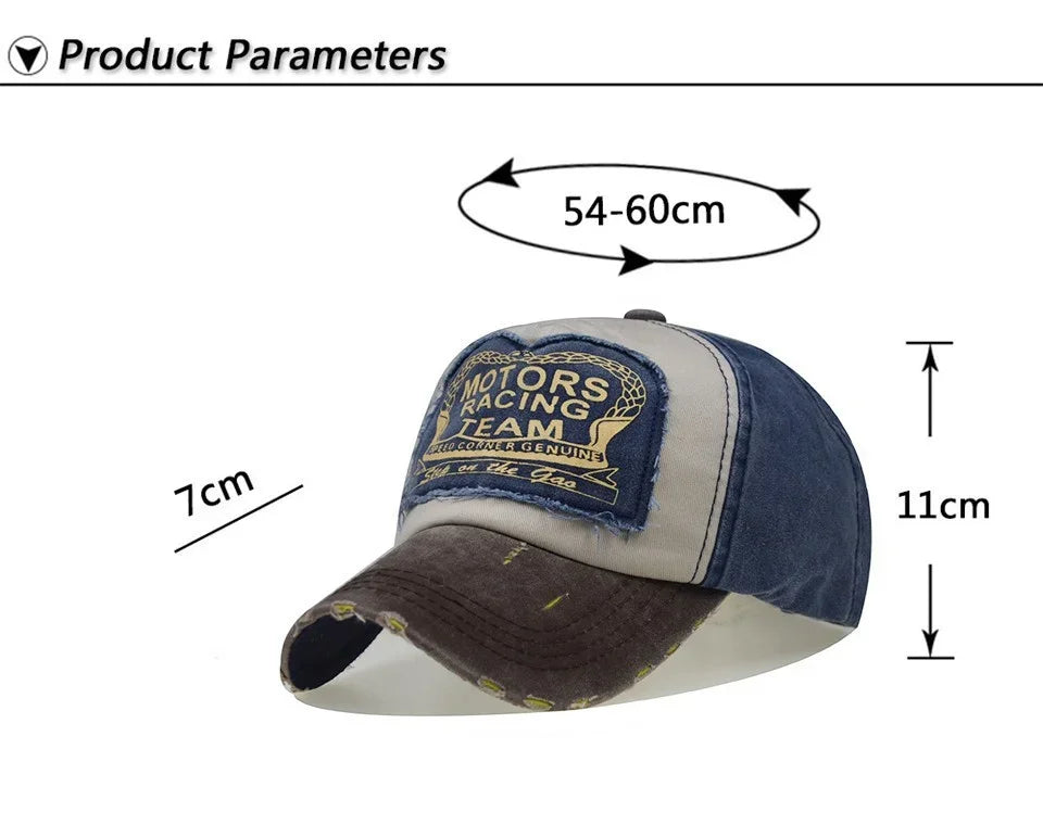 MOTOS estilo Patchwork color vaquero lavado con revestimiento gorra de béisbol Snapback Hip Hop sombrero para protección solar al aire libre