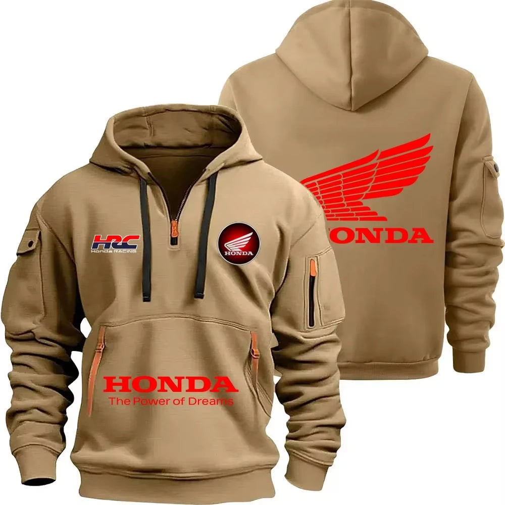 Sweat À Capuche Zipper Moto Sport — Demi Fermeture Éclair Poche Printemps Automne