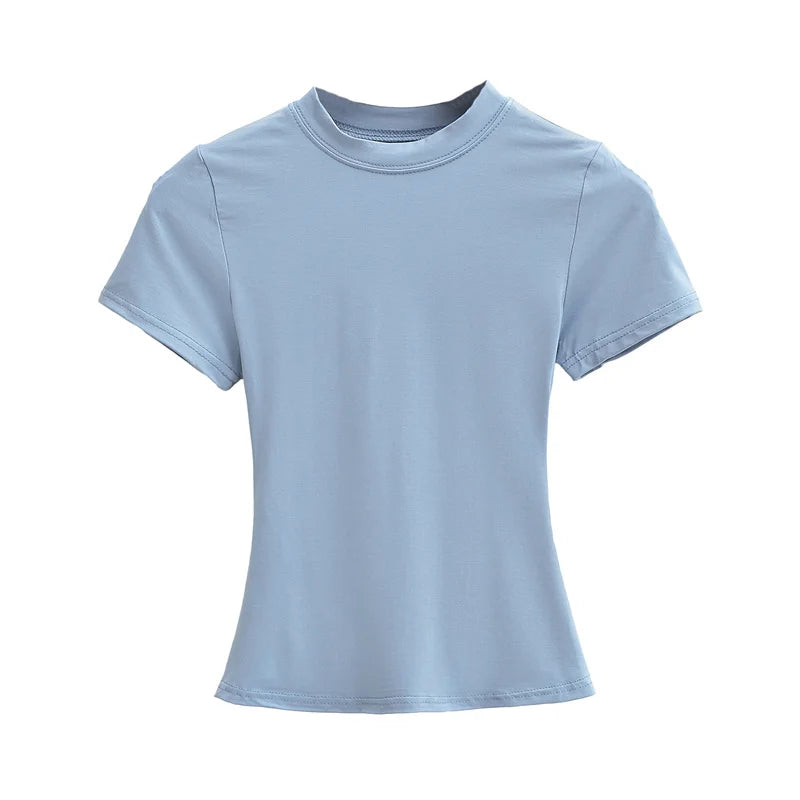 Camiseta de manga corta para mujer, casual, de alta calidad, sexy, ajustada, a la moda, de color liso, ropa y2k, 2024