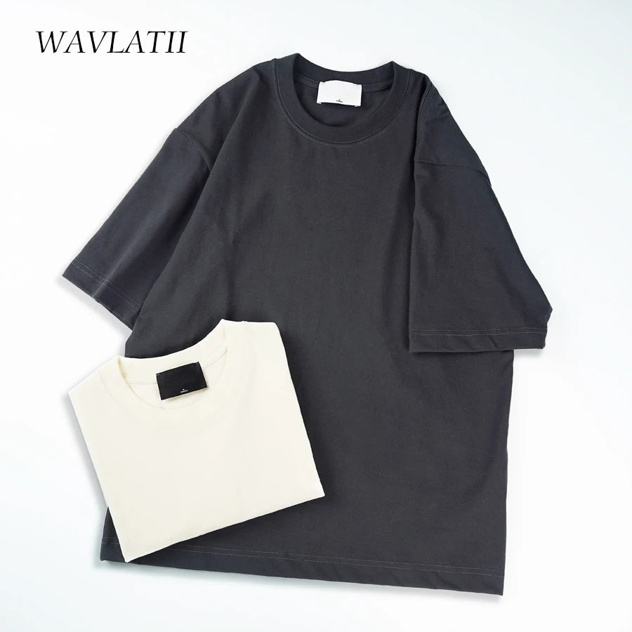 WAVLATII Oversized Summer T-Shirts for Women Men Brown Casual Female Korean Streetwear Unisex Basic Solid Young Cool Tops