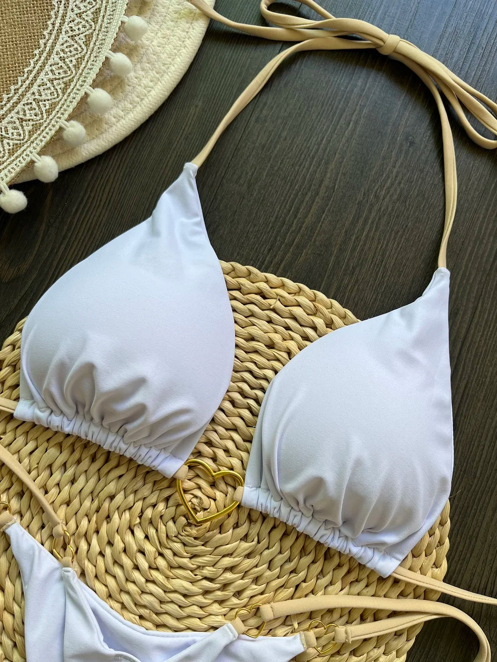 RUOTONSEPT-Maillot de bain deux pièces sexy pour femme, bikini brésilien, couleur unie, col licou, triangle, culotte tanga