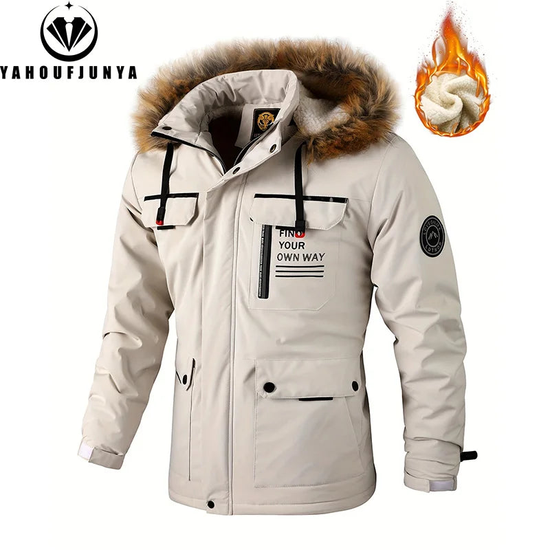 New Winter Men's Outerwear Warm Fleece Detachable Hooded Hiking Jacket Men Outdoor Windproof Casual Fashion Jacket Coat Male Clothes