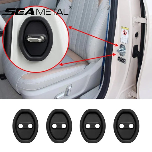 SEAMETAL 4 piezas de silicona para cerradura de puerta de coche, hebilla, cubierta protectora elástica, anticolisión, amortiguador, almohadilla muda