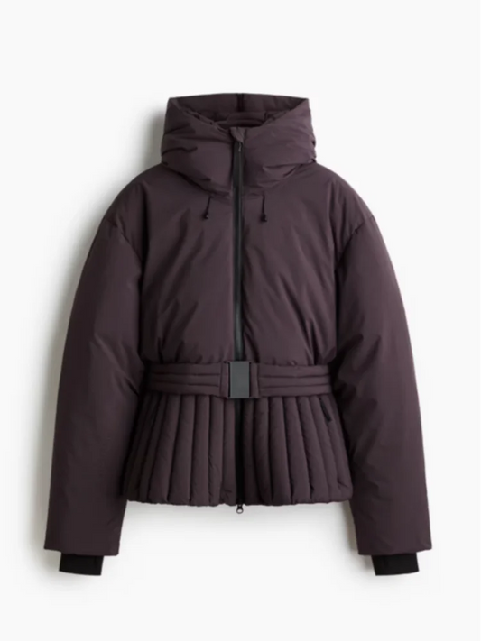 Manteau en coton à capuche Chic avec ceinture pour femme, décontracté, manches longues, col montant, fermeture éclair, vêtements de ski courts, veste bouffante de Sport d'hiver, 2026