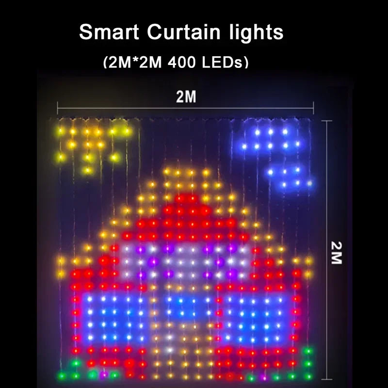 Rideau lumineux Led intelligent, guirlande du nouvel an, guirlande lumineuse féerique RGB, affichage du changement de musique, pour fenêtre, décoration de salle de noël