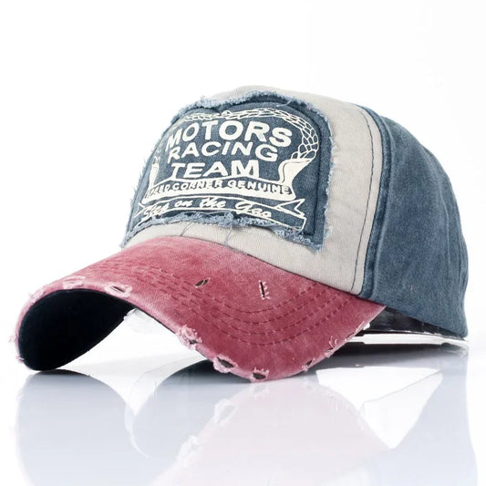 MOTOS estilo Patchwork color vaquero lavado con revestimiento gorra de béisbol Snapback Hip Hop sombrero para protección solar al aire libre